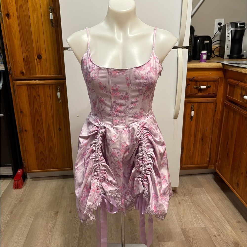 Dolls Kill Pink Floral Ruched Dress